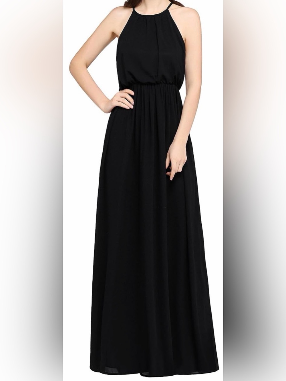 Babyonline Women's Black Halter Maxi Dress - Sleek Evening Gown